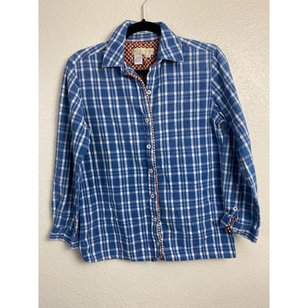 The Territory Ahead Plaid Button Up Shirt Women XS Long Sleeve Blue Slab Cotton
